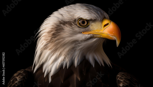Majestic bald eagle perching, staring with aggression generated by AI