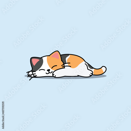 Lazy calico cat sleeping cartoon, Cute fat cat three color, vector illustration