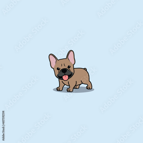 Funny french bulldog puppy fawn color cartoon, vector illustration