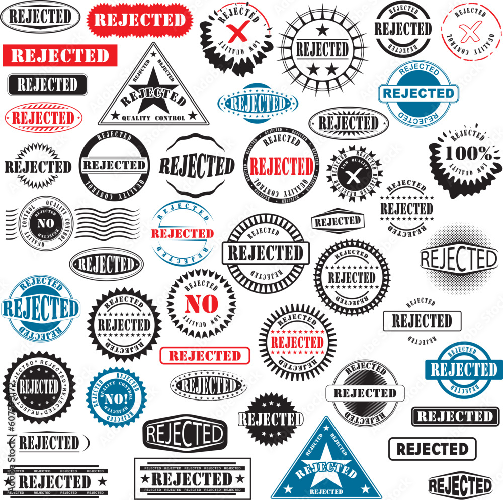 Collection of rubber stamps with text rejected. See other rubber stamp collections in my portfolio. Collection of rubber stamps with text rejected. See other rubber stamp collections in my portfolio.