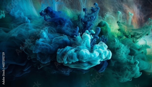blue ink wave flowing underwater, creating smoke generated by AI