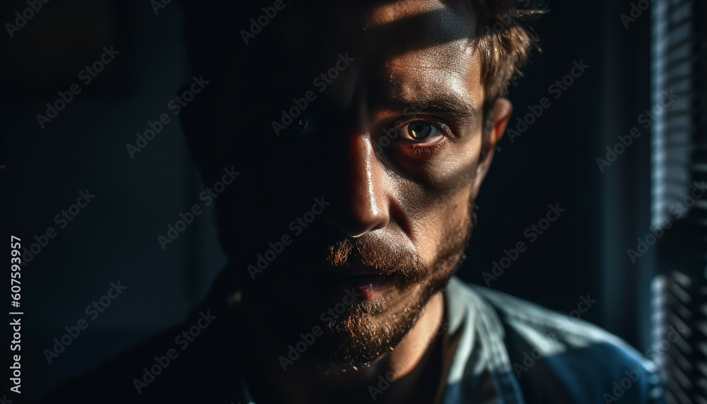 Confident young adult with beard looking serious generated by AI Confident young adult with beard looking serious generated by AI