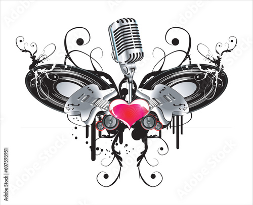 Abstract background with love and music elements
