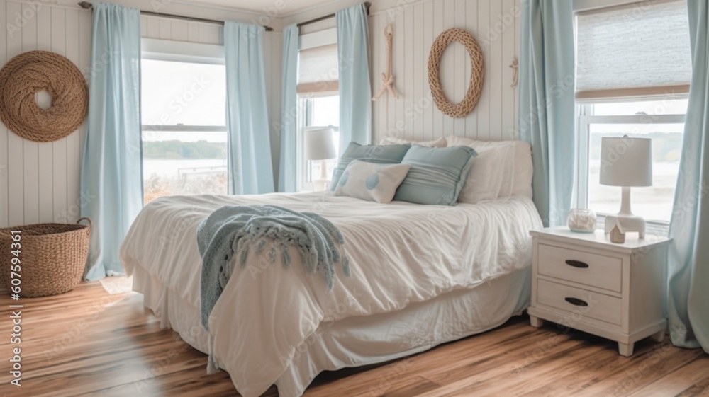 Bedroom decor, home interior design . Coastal Nautical style with ...