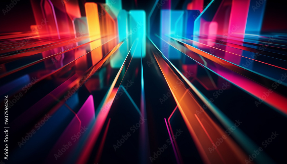 Glowing neon lights ignite the futuristic cityscape generated by AI Glowing neon lights ignite the futuristic cityscape generated by AI