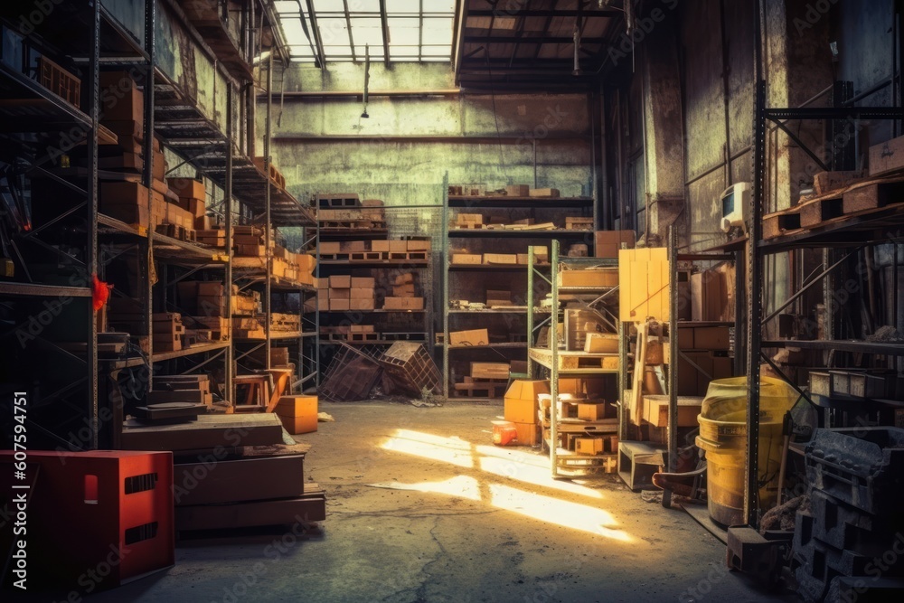 stock photo of warehouse room with stuff tools equipment photography Generative AI stock photo of warehouse room with stuff tools equipment photography Generative AI