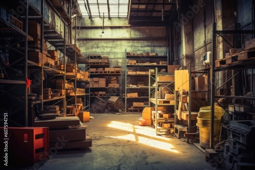 stock photo of warehouse room with stuff tools equipment photography Generative AI © NikahGeh