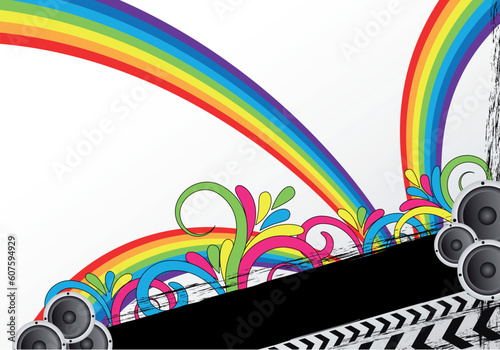 colourful party background with loudspeakers