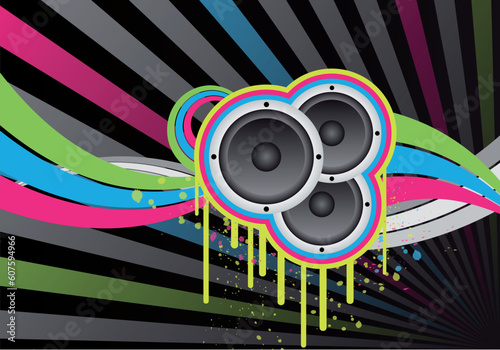 colourful music design with loudspeakers