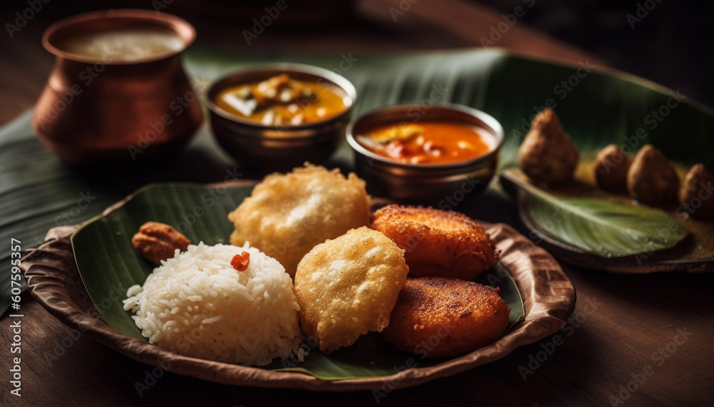 Grilled meatball appetizer on rustic wooden plate generated by AI Grilled meatball appetizer on rustic wooden plate generated by AI