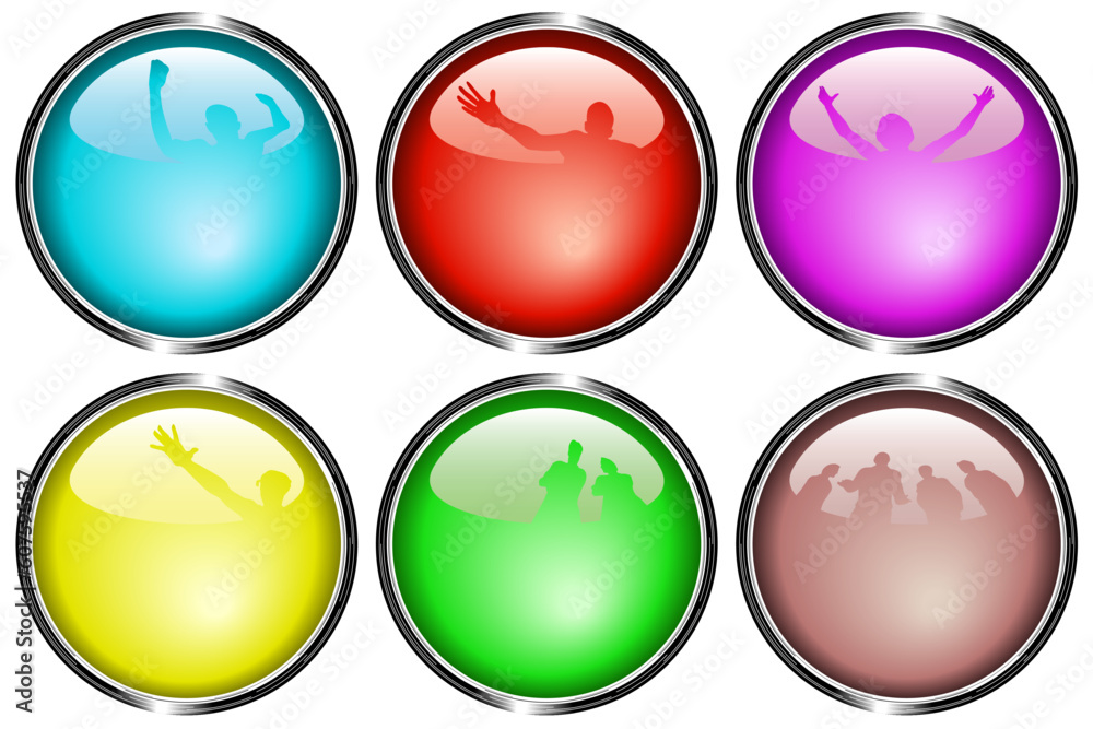 Set of editable vector glossy web buttons with reflections of people Set of editable vector glossy web buttons with reflections of people