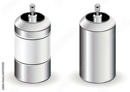 Spray cans with and without label over white