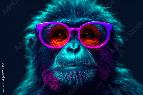 Cute gorilla wearing glasses. animal on summer vacation  animal illustration. Ai generative