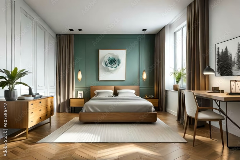Double bedroom, retro-style interior design Double bedroom, retro-style interior design