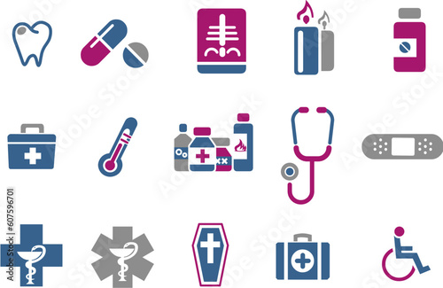 Vector icons pack - Blue-Fuchsia Series  health collection
