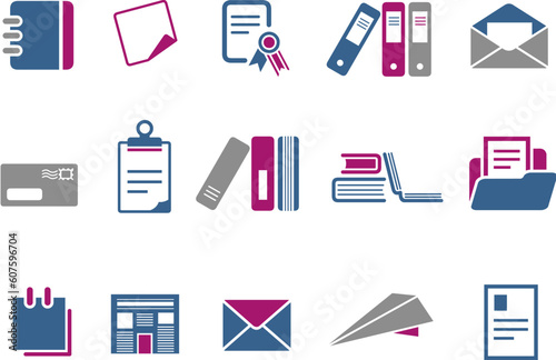 Vector icons pack - Blue-Fuchsia Series, paper collection