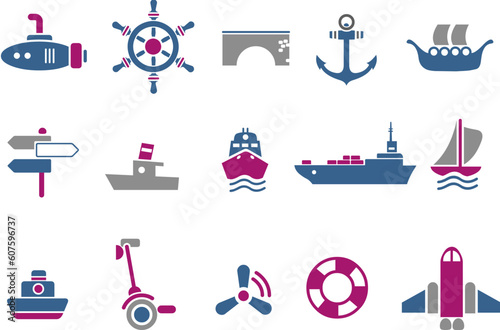 Vector icons pack - Blue-Fuchsia Series, transport collection