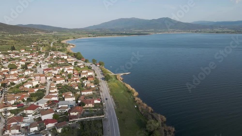 Aerial view of Mikri Volvi, a small town along Volvi Lake in Central Macedonia, Greece. photo