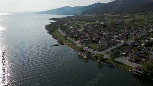 Aerial view of Mikri Volvi, a small town along Volvi Lake in Central Macedonia, Greece. photo