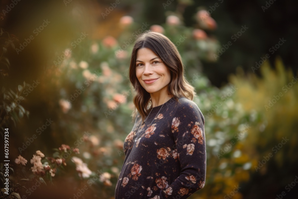 Portrait of a beautiful young pregnant woman in the park. Blurred background. Portrait of a beautiful young pregnant woman in the park. Blurred background.