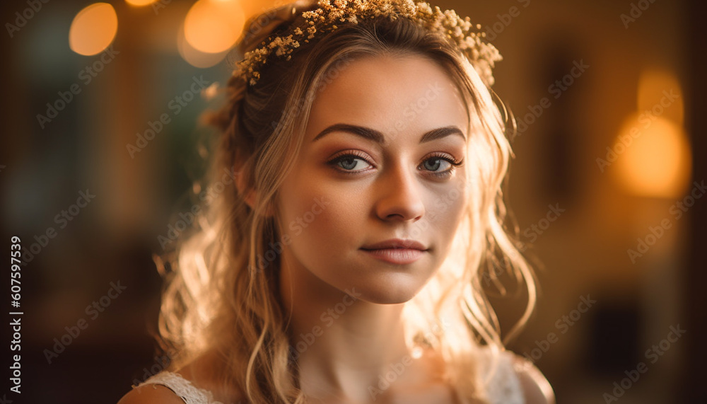 Young adult woman with brown hair smiling generated by AI Young adult woman with brown hair smiling generated by AI