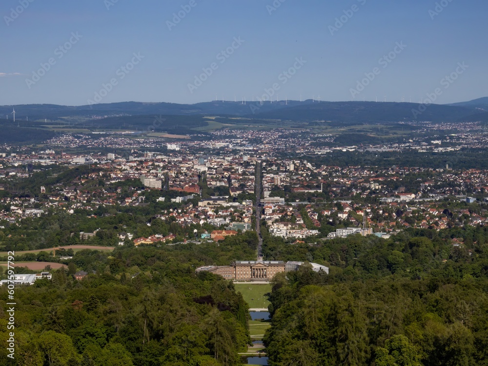 Obraz premium View of Kassel and Wilhelmshöhe Castle from the Bergpark