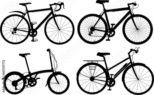 Foto Set of detailed editable vector generic bicycle silhouettes