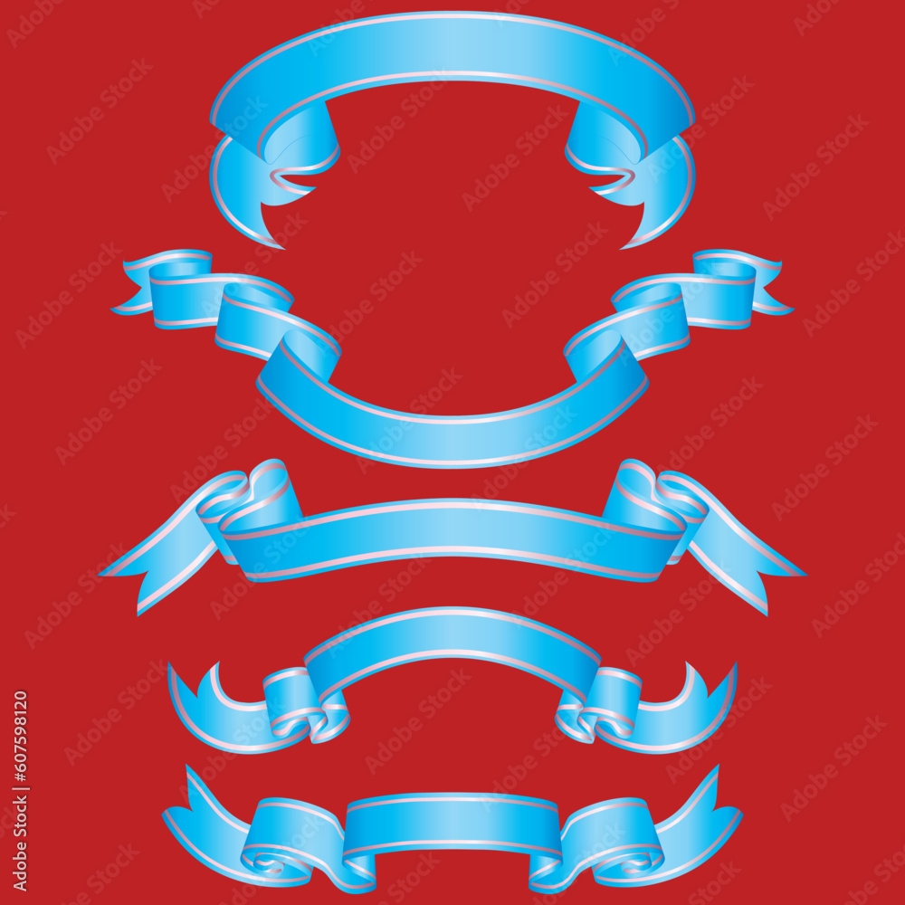Set of different vector ribbons on red background Set of different vector ribbons on red background
