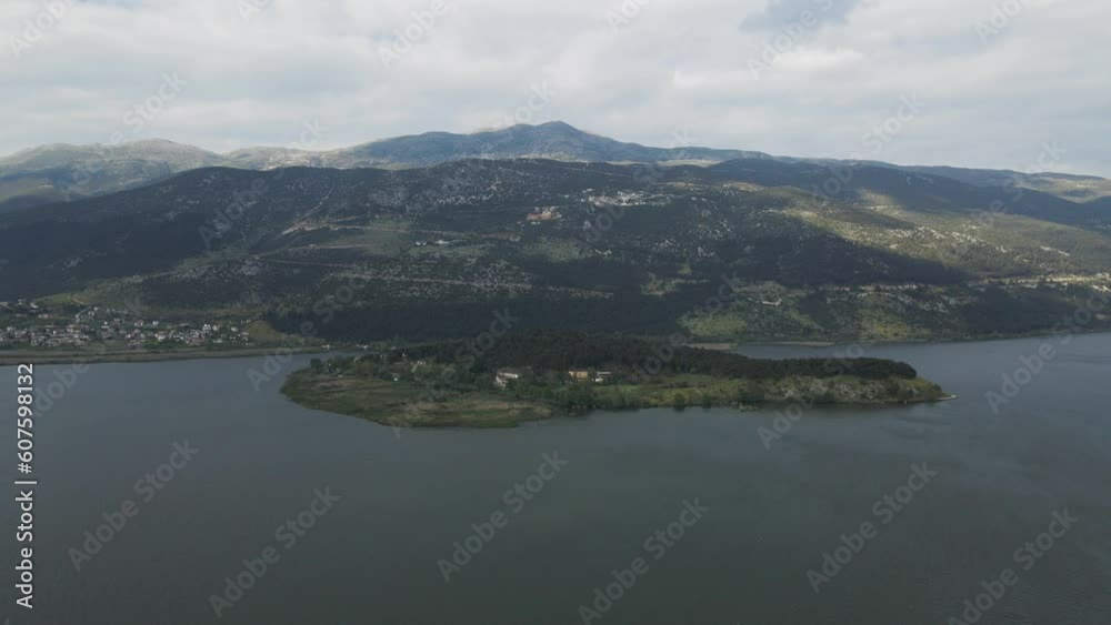 Aerial view of Ioannina Island on Ioannina Lake, Epirus region, Greece. Aerial view of Ioannina Island on Ioannina Lake, Epirus region, Greece.