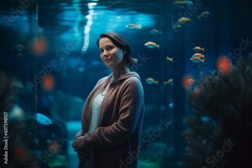 Portrait of a young woman looking at the camera in an aquarium © Robert MEYNER
