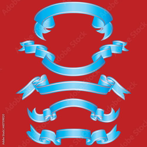 Set of different vector ribbons on red background