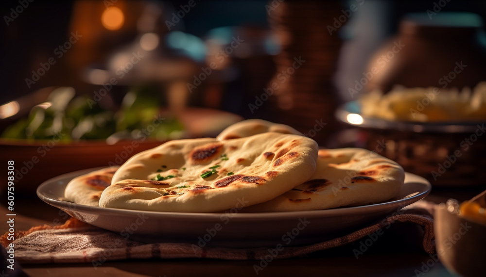 Freshly baked homemade bread on rustic table generated by AI Freshly baked homemade bread on rustic table generated by AI
