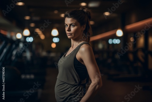 Portrait of beautiful young woman in sportswear at gym.