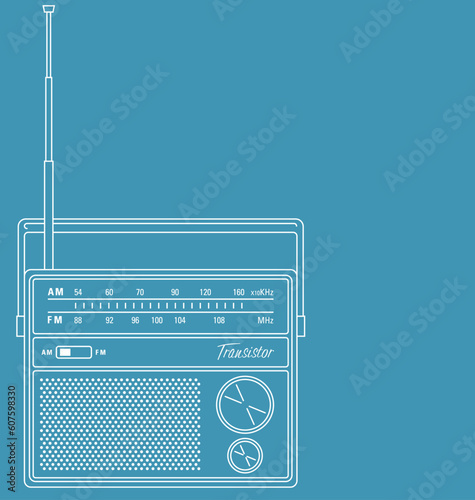 Vector line art illustration of a retro transistor radio.