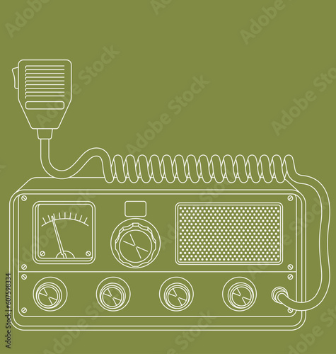 Vector line art illustration of a retro CB radio.
