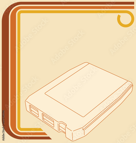 Vector illustration of a retro 70s border and an 8-track tape.