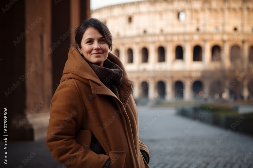 Portrait of young woman in front of Colosseum in Rome, Italy Portrait of young woman in front of Colosseum in Rome, Italy
