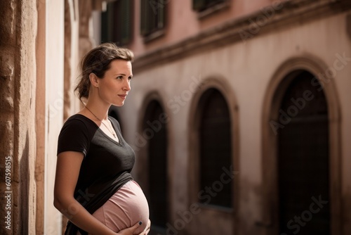 Pregnant woman in the old town of Verona, Italy