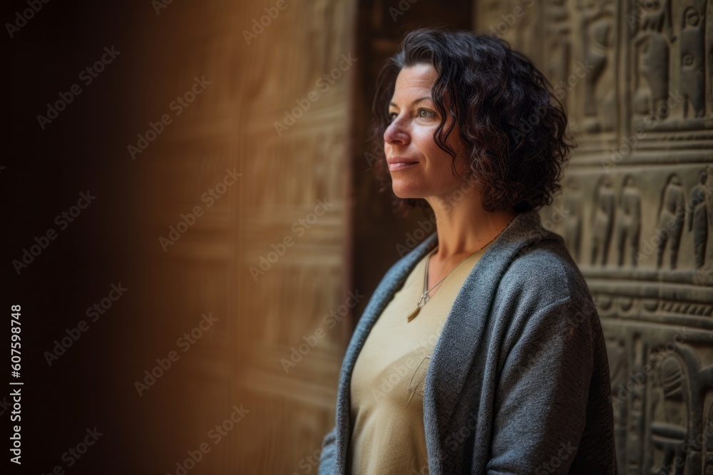 Obraz premium Portrait of a middle-aged woman in the doorway of an old house