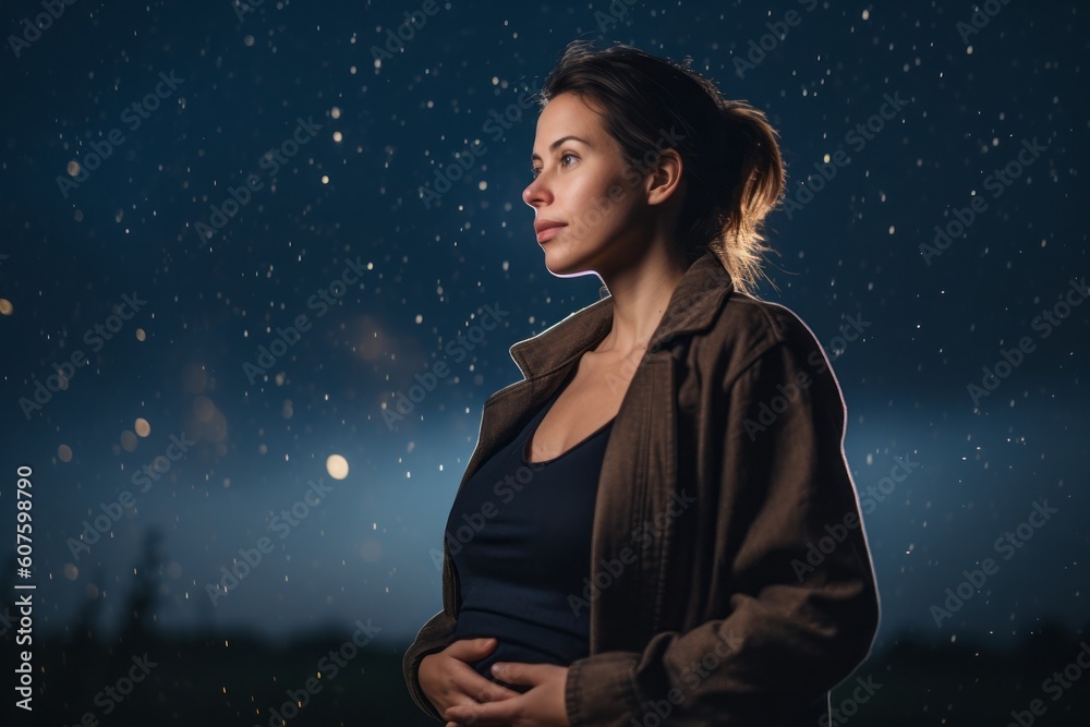 Portrait of a beautiful young pregnant woman in the rain at night Portrait of a beautiful young pregnant woman in the rain at night