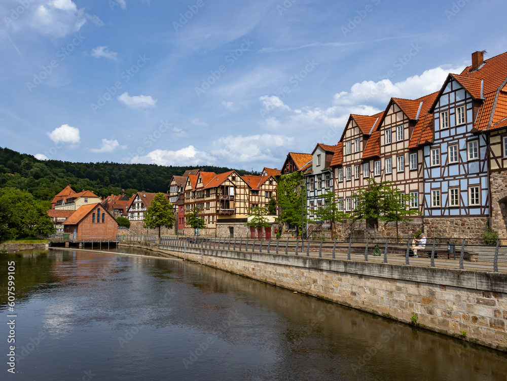 Obraz premium Half-timbered houses in Hann. Muenden on the Fulda