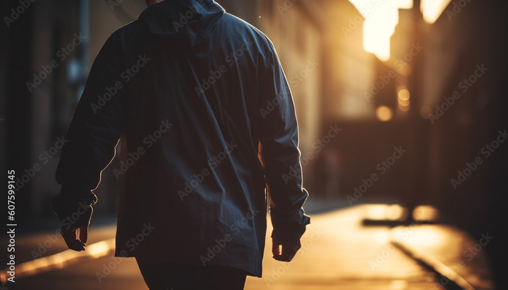 One businessman jogging in the city at sunset generated by AI