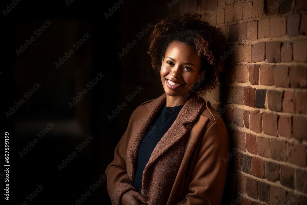 Portrait of a beautiful young african american woman in brown coat