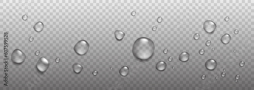 Realistic rain drops, air bubblies, oxygen on the transparent background. Vector