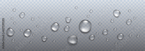 Realistic rain drops, air bubblies, oxygen on the transparent background. Vector