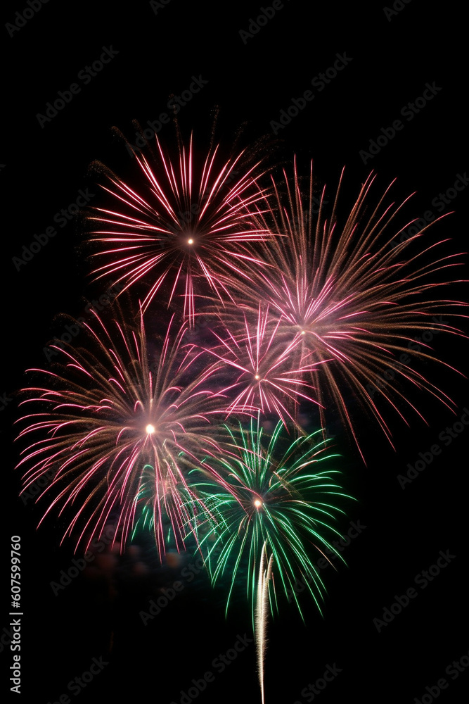 Red and green fireworks generative AI Red and green fireworks generative AI