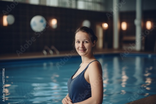 Portrait of a young woman in a swimming pool at the hotel