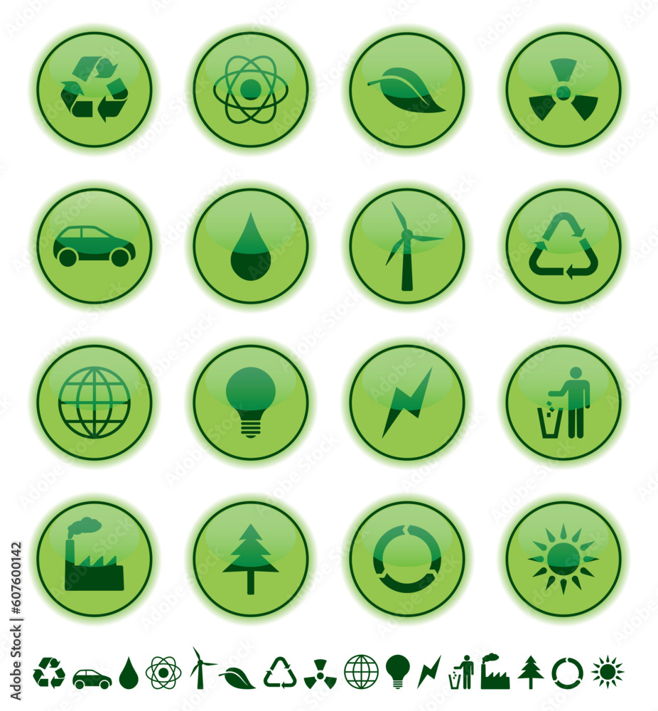 set of green ecology and environmental buttons set of green ecology and environmental buttons
