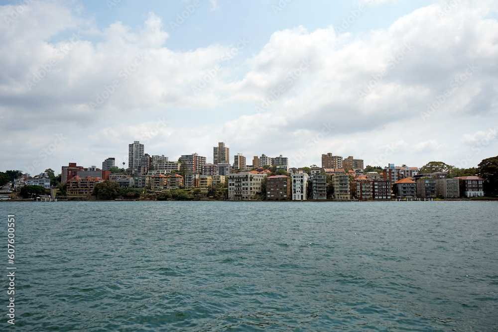 View of Kirribilli from the ferry, a harbourside suburb on the Lower North Shore of Sydney Harbour.