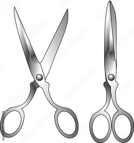 Vector illustration of household scissors with stainless steel texture